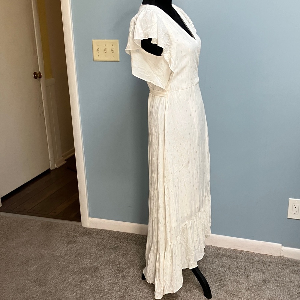 White Ruffle High-Low Wrap Dress - Picture 3 of 9